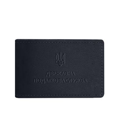 Шкіряна обкладинка на посвідчення Державної податкової служби темно-синя, натуральна шкіра Краст, прозорі перегородки - пластифікований ПВХ (полівінілхлорид)