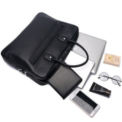 Кожаная мужская сумка для ноутбука 40х30х8, офисный деловой портфель Tiding Bag M364A черный