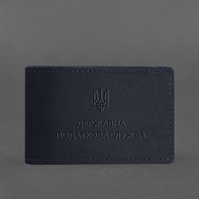 Шкіряна обкладинка на посвідчення Державної податкової служби темно-синя, натуральна шкіра Краст, прозорі перегородки - пластифікований ПВХ (полівінілхлорид)