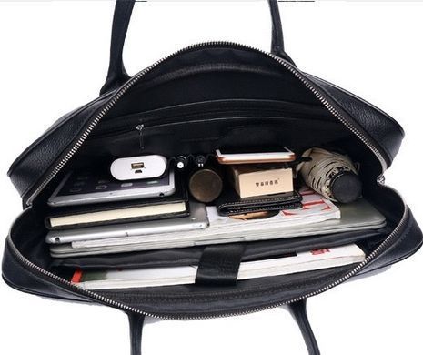 Кожаная мужская сумка для ноутбука 40х30х8, офисный деловой портфель Tiding Bag M364A черный