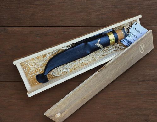 Ніж Marttiini Eagle Knife, 110x20x2.7 мм лезо, 55HRC, карельська береза + ножни (66557) в дерев`яному боксі