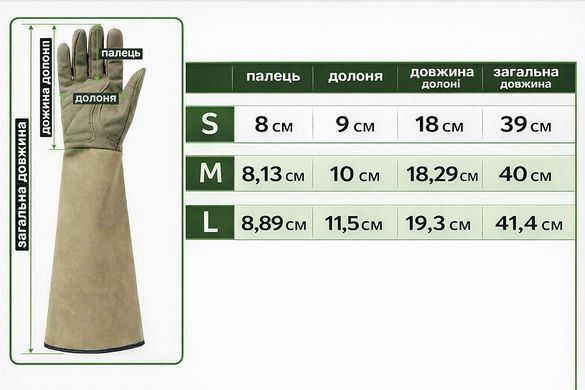 Рукавиці садові для троянд з довгим манжетом, зелені (матеріал: Spandex, Microfiber, Canvas), розмір S8