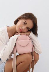 Шкіряна жіноча міні-сумка Kroha рожевий краст, Рожевий, Натуральна шкіра