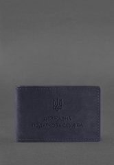 Шкіряна обкладинка на посвідчення Державної податкової служби темно-синя Crazy Horse, натуральна шкіра Crazy Horse, прозорі перегородки - пластифікований ПВХ (полівінілхлорид)