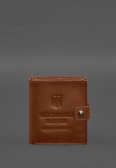 Шкіряна обкладинка-портмоне для військового квитка офіцера запасу (широкий документ) Світло-коричневий, Коричневий, натуральна шкіра Краст, прозора перегородка - пластифікований ПВХ (полівінілхлорид)