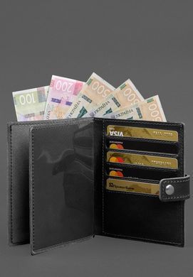 Шкіряна обкладинка-портмоне на паспорт з гербом України 25.1 Чорна, натуральна шкіра Краст, прозора перегородка - пластифікований ПВХ (полівінілхлорид)