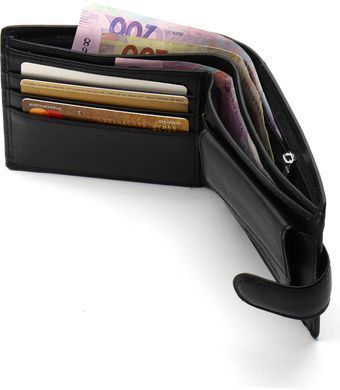 Шкіряне чоловіче портмоне на кнопці ST Leather ST-104-1 чорний, Черный