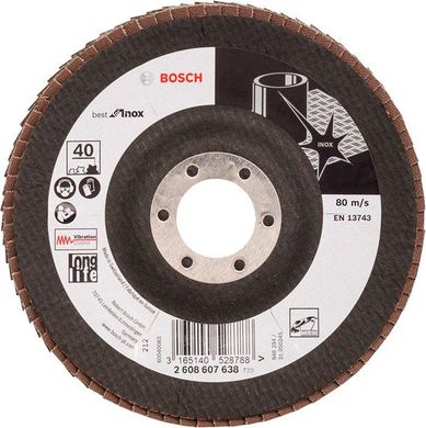 Пелюсточний шліфкруг Bosch Best for Inox, X581, 12522,23 мм, К40 (2608607638)