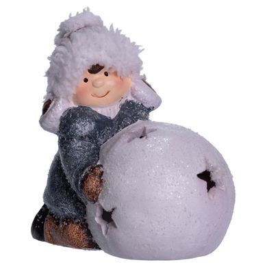 Новогодняя фигурка с подсветкой Девочка со снежным шаром из фарфора 11&times;7&times;12 (см) новогодний декор для дома на подарок CR-5-12
