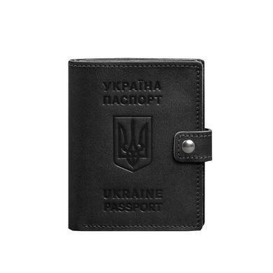 Шкіряна обкладинка-портмоне на паспорт з гербом України 25.1 Чорна, натуральна шкіра Краст, прозора перегородка - пластифікований ПВХ (полівінілхлорид)