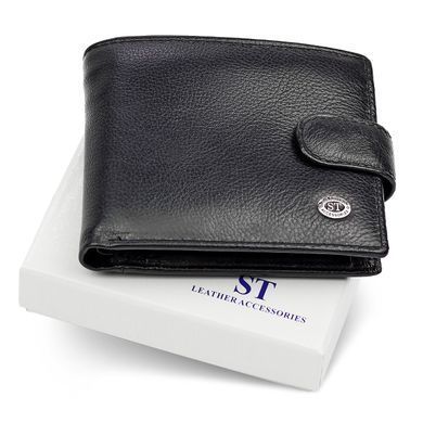 Шкіряне чоловіче портмоне на кнопці ST Leather ST-104-1 чорний, Черный