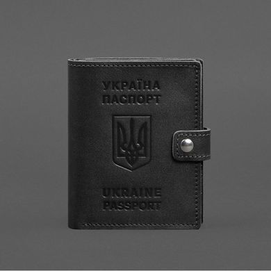 Шкіряна обкладинка-портмоне на паспорт з гербом України 25.1 Чорна, натуральна шкіра Краст, прозора перегородка - пластифікований ПВХ (полівінілхлорид)
