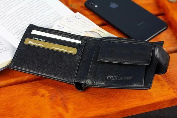 Шкіряне чоловіче портмоне на кнопці ST Leather ST-104-1 чорний, Черный
