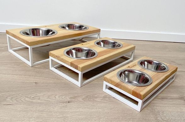 Миски на подставке для собак и котов Loft White Natural Wood S - 36x18x7.5 см 0.45 л