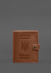 Кожаная обложка-портмоне на паспорт с гербом Украины 25.1 Светло-коричневая