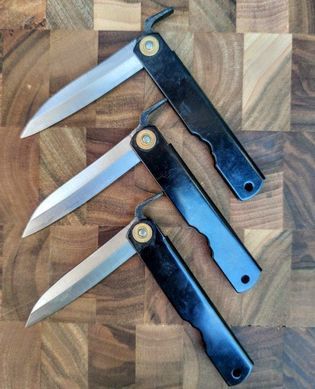 Ніж складаний Higonokami 100 mm, Shirogami сталь, рукоятка - латунь (чорна), HONMAMON (1115380)