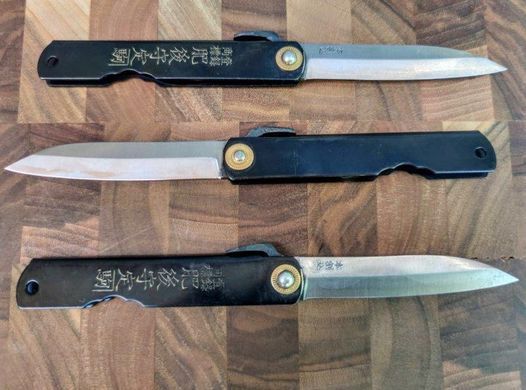 Ніж складаний Higonokami 100 mm, Shirogami сталь, рукоятка - латунь (чорна), HONMAMON (1115380)