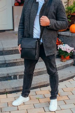 Мужская кожаная сумка-мессенджер, барсетка на одно плече 22x26x6 Tiding Bag 75-5271 черная