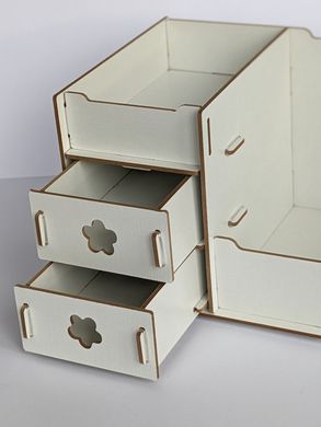 Настільний органайзер для косметики, парфумерії та прикрас з висувними скриньками МДФ білий com003-W