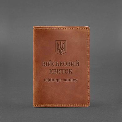 Шкіряна обкладинка для військового квитка офіцера запасу 8.0 світло-коричнева Crazy Horse, Коричневий, натуральна шкіра Crazy Horse, прозора перегородка - пластифікований ПВХ (полівінілхлорид)