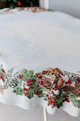 Новорічна овальна гобеленова скатертина Squirrel 135х240 см, Блакитний, 240, Новий Рік