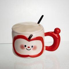 Чашка порцелянова 400 (мл) з кришкою та ложкою, оригінальна кружка на подарунок чашка для дітей Червоний FM-25B, Червоний