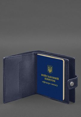 Шкіряна обкладинка-портмоне для військового квитка офіцера запасу (широкий документ) Синій, натуральна шкіра Краст, прозора перегородка - пластифікований ПВХ (полівінілхлорид)