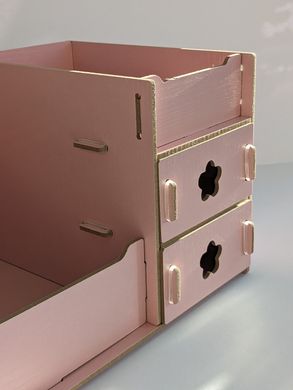 Настільний органайзер для косметики, парфумерії та прикрас з висувними скриньками МДФ рожевий com003-P