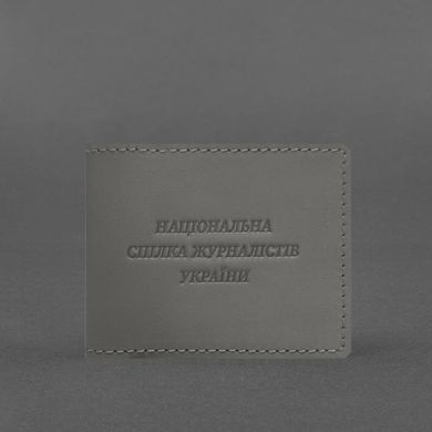 Шкіряна обкладинка для посвідчення журналіста Сіра, натуральна шкіра Краст, прозорі перегородки - пластифікований ПВХ (полівінілхлорид)