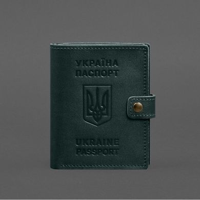 Шкіряна обкладинка-портмоне на паспорт з гербом України 25.1 Зелена, Зелений, натуральна шкіра Краст, прозора перегородка - пластифікований ПВХ (полівінілхлорид)