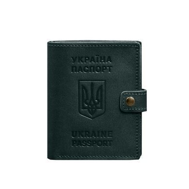 Шкіряна обкладинка-портмоне на паспорт з гербом України 25.1 Зелена, Зелений, натуральна шкіра Краст, прозора перегородка - пластифікований ПВХ (полівінілхлорид)