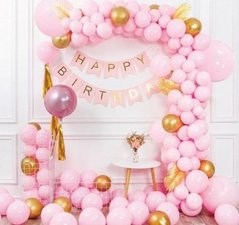 Набір повітряних кульок для фотозоны на день народження Happy Birthday Pink