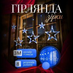 Електрична гірлянда Зірка штора 3 метри на вікно для фотозон синя WYF11BL
