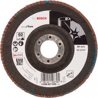 Пелюстковий шліфувальний круг Bosch Best for Inox, X581, 125×22,23 мм, К60 (2608607639)