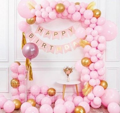 Набір повітряних кульок для фотозоны на день народження Happy Birthday Pink