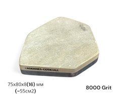 Камінь для заточки (Coticule+Schist) нерівної форми 75х80х8(16)мм (площа ~55cm2), 8000/0 Grit, гранатовий сланець та підкладка