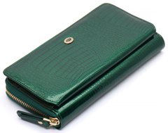 Гаманець зелений лаковий з натуральної шкіри із блоком для карток ST Leather S7001A, Зелений