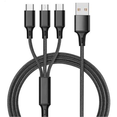 Кабель для зарядки универсальный 3 в 1 Lightning, microUSB, Type-C RAXFLY YXF18632 черный