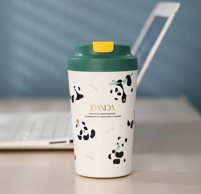 Термокружка Panda с фарфоровой колбой 380 мл Зеленая HP-14-12GR