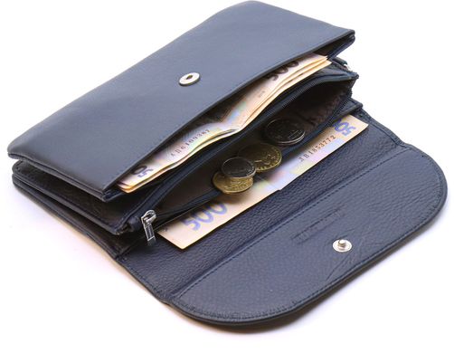 Темно-рожевий жіночий гаманець-клатч з натуральної шкіри з клапаном на кнопці ST Leather ST023, Синий