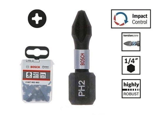 Біта хрестоподібна Bosch Impact Control PH2x25 мм, 10 шт (2607002803)