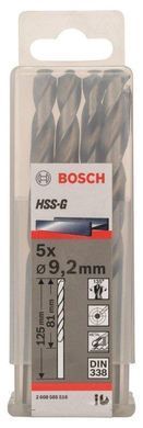 Свердла по металу Bosch HSS-G, DIN 338, 9,2&times;81 мм, 5 шт (2608585516)