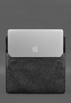 Чехол-конверт с клапаном кожа+фетр для MacBook 13" Черный Crazy Horse