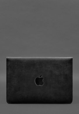 Чехол-конверт с клапаном кожа+фетр для MacBook 13" Черный Crazy Horse