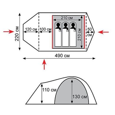 Намет Tramp Cave 3 (V2) сірий/червоний (TRT-021)