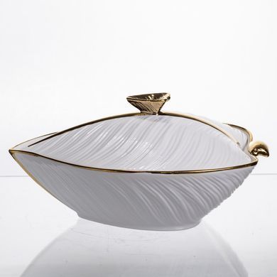 Супниця 800 (мл) каструля 26&times;18&times;14 (см) з кришкою Білий з золотом, Білий