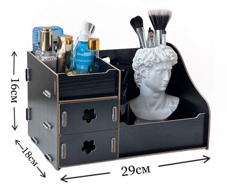 Настільний органайзер для косметики, парфумерії та прикрас з висувними скриньками МДФ чорний com003-B