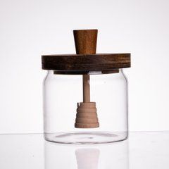 Медовниця скляна з кришкою та ложкою 400 (мл) медовниця баночка для зберігання меду 64486-1, Прозрачный