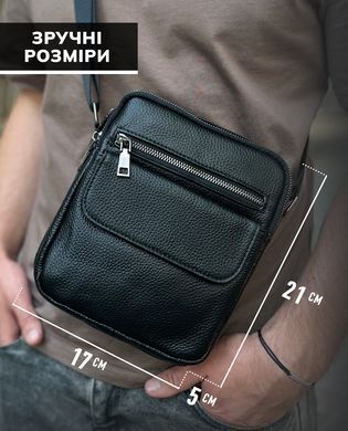 Кожаная мужская сумка 17х21х5, барсетка через плечо Tiding Bag 4134A черная
