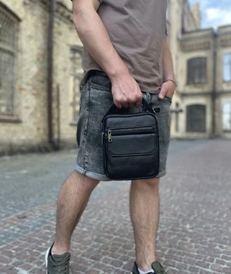 Кожаная мужская сумка 17х21х5, барсетка через плечо Tiding Bag 4134A черная